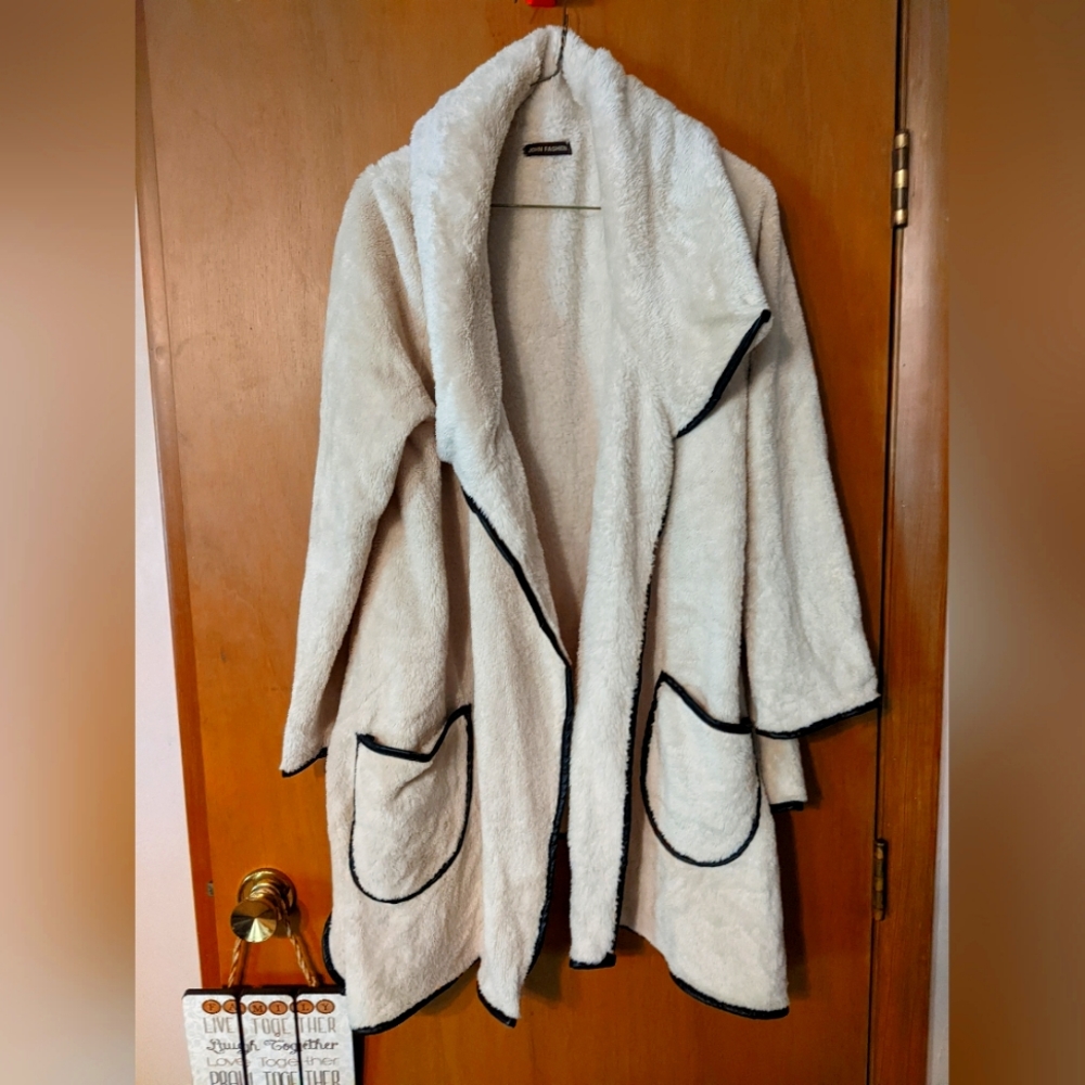 John Fashion teddy coat with faux leather trim